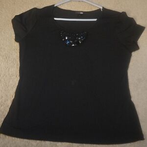 East 5th Black Embellished Short Sleeve Blouse